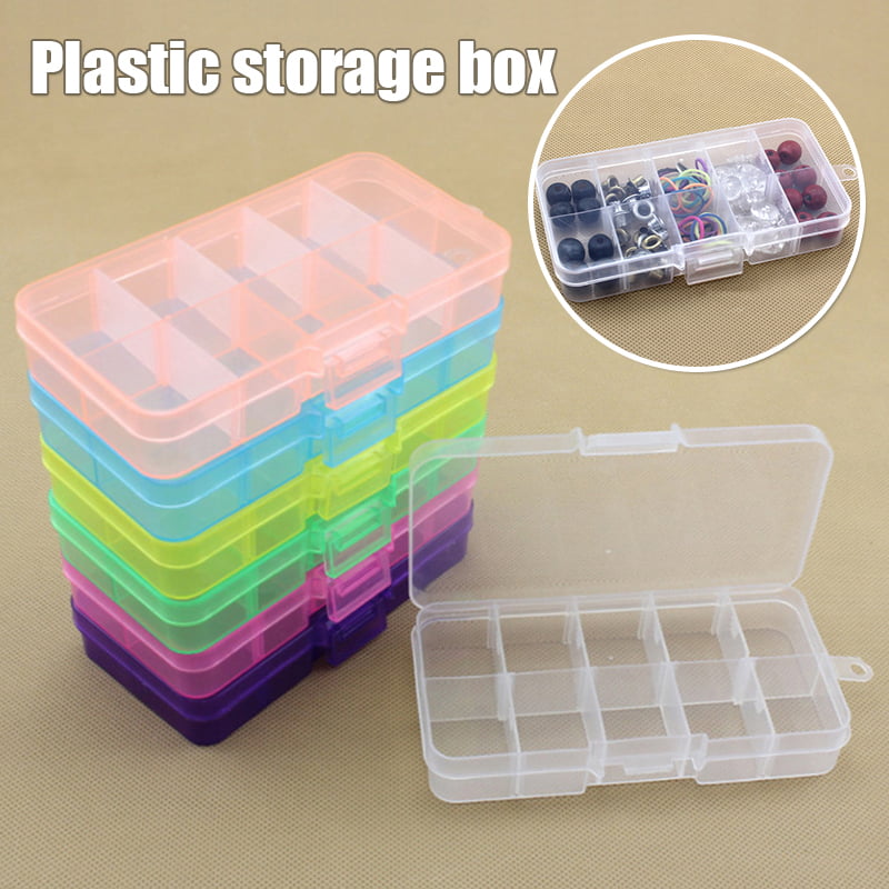 Clear Jewelry Box 10 Grids Plastic Bead Storage Container Earrings Organizer 