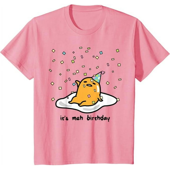 Sanrio Gudetama the Lazy Egg It's Meh my Birthday Confetti Party Youth T-Shirt for Boy Girl Kids Toddler, Light Pink Color, Size YXS
