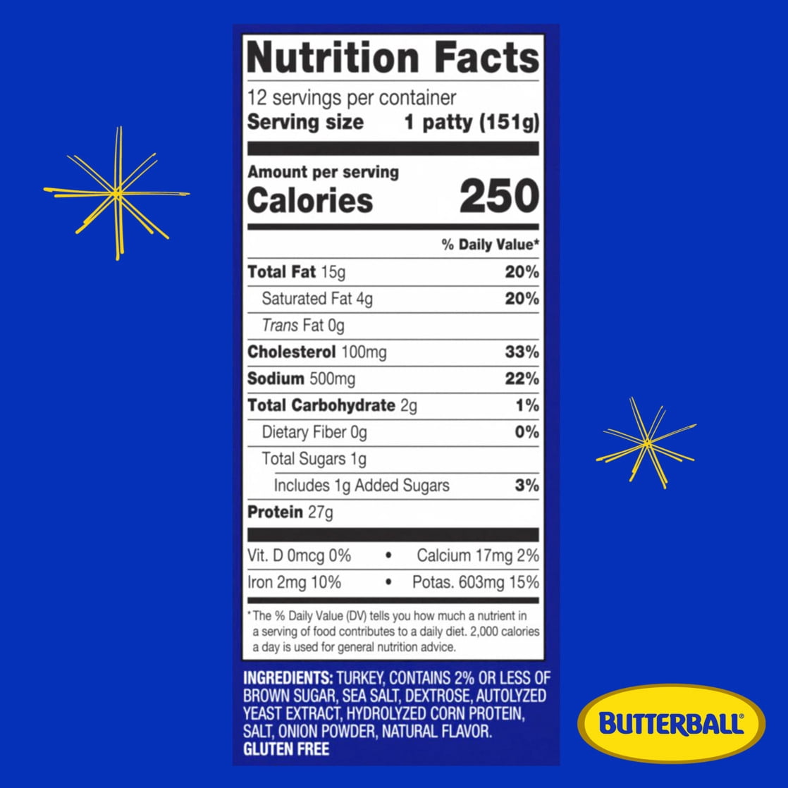 Butterball Frozen Turkey Burgers, Original Seasoned, 1/3 lb Patties, 6 Count/2 lbs