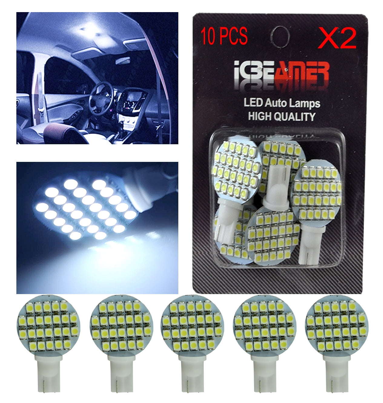 10X T10 194 168 921 2825 Warm White 42 SMD RV Trailer 12V LED Lights Bulbs Lamps