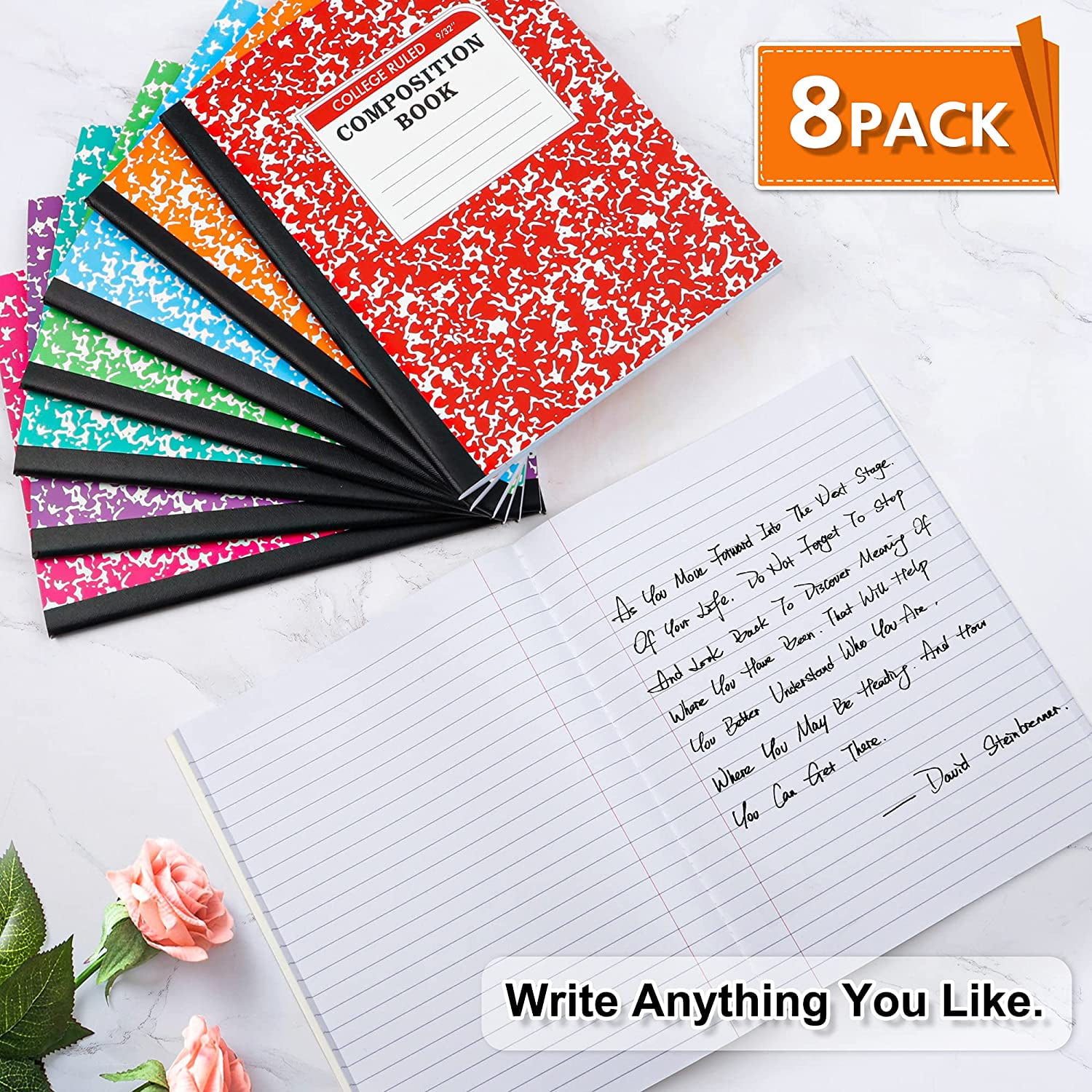 Feela Composition Notebook, 8 Pack 8 Pastel Colors College Ruled Composition Books Bulk, Marble Cover Notepad Lined Cute Journal Notebooks for Notes Taking Writing, 9.75 X 7.5 in