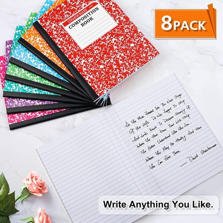 Feela Composition Notebook, 8 Pack 8 Pastel Colors College Ruled Composition Books Bulk, Marble Cover Notepad Lined Cute Journal Notebooks for Notes Taking Writing, 9.75 X 7.5 in