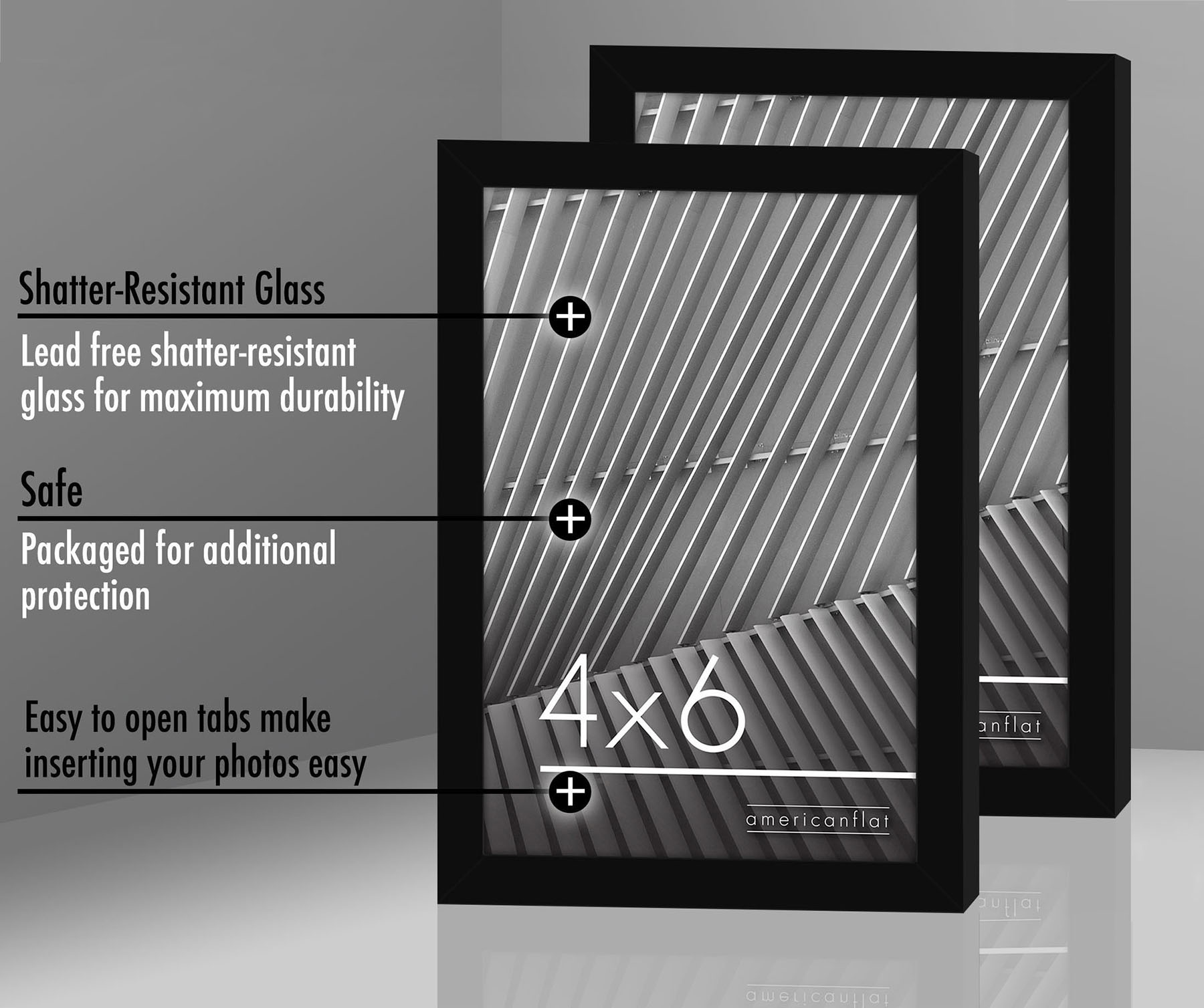 Americanflat 4x6 Picture Frame 2 Pack in Black with Polished Plexiglass - Thin Border 4 X 6 Inch Photo Frames for Wall or Desk - in Horizontal or Vertical Format