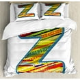 thumbnail image 1 of Letter Z Queen Size Duvet Cover Set, Z Letter Celebration First Name of Birthday Girls Boys with Ethnic Ornament Forms, Decorative 3 Piece Bedding Set with 2 Pillow Shams, Multicolor, by Ambesonne, 1 of 3
