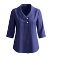 thumbnail image 4 of thefmos Women Plus Size Fall Spring Collared 3/4 Sleeve Button Down Blouses Dressy Casual V Neck Tunic Tops Loose Fit Solid Basic Shirts for Work Vacation, Blue XL, 4 of 6