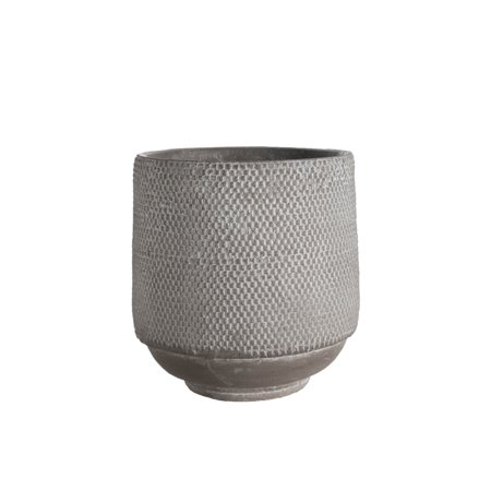 Cement Round Pot with Embossed Abstract Pattern Design Body and Tapered Bottom SM Washed Finish - Gray