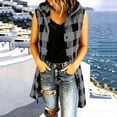 thumbnail image 4 of MaFYtyTPR Women Sleeveless Hooded Outerwear Plaid Button Down Long Vest Women's Fall Winter Fashion Mid Length Checkered Jacket A-Gray M, 4 of 6