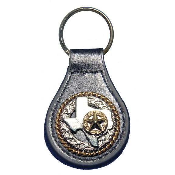 Texas Rope and Star leather key fob or keychain Black