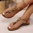 thumbnail image 6 of XUNKUSGA Womens Sandals Dressy Elastic Ankle Strap Bohemian Sandals for Women Summer Casual Toe Post Flip Flops Flats Shoes for Beach 6-9.5,Brown, 6 of 8