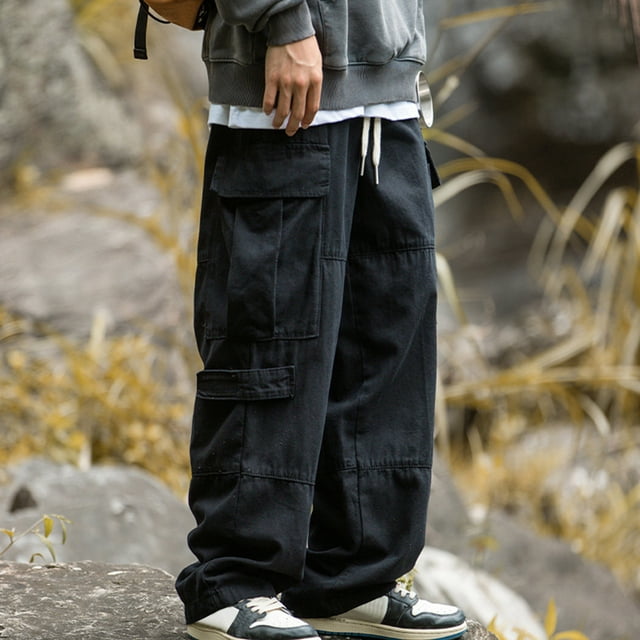 LOVZFMLL Cargo Pantalons pour Hommes, Pantalons de Travail Droits, Poches Zippées, Décontractés Rétro