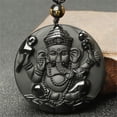 thumbnail image 2 of Collar ASGIFT con colgante unisex de obsidiana natural y ganesha, 2 of 8