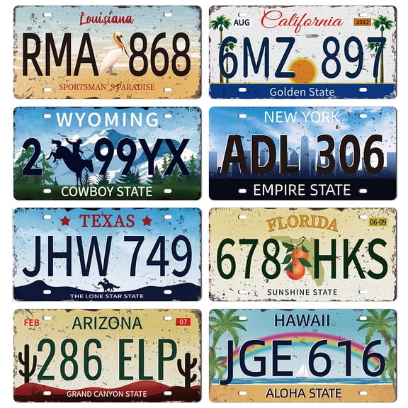 8Pcs Vintage License Plate Metal Iron Sign Plaque Poster Retro Metal Wall Decorative Tin Signs 11.8ﾗ5.9inch for Home Bar