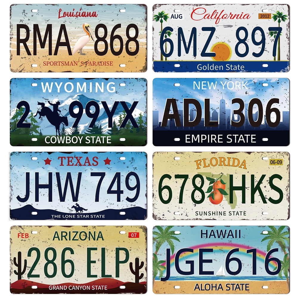 8Pcs Vintage License Plate Metal Iron Sign Plaque Poster Retro Metal Wall Decorative Tin Signs 11.8ラ5.9inch for Home Bar