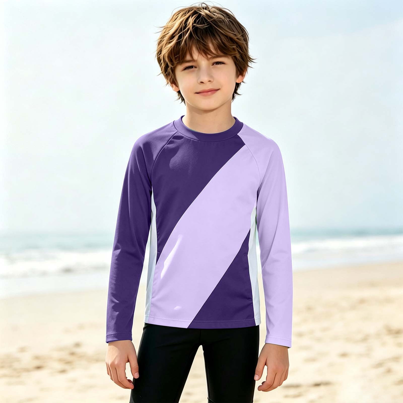 Bright Tie Dye Long Sleeve Rash Guard for Kids Crew Neck Swim Shirt Raglan Sleeves Sun Top for Boys Outdoors Boys Tops