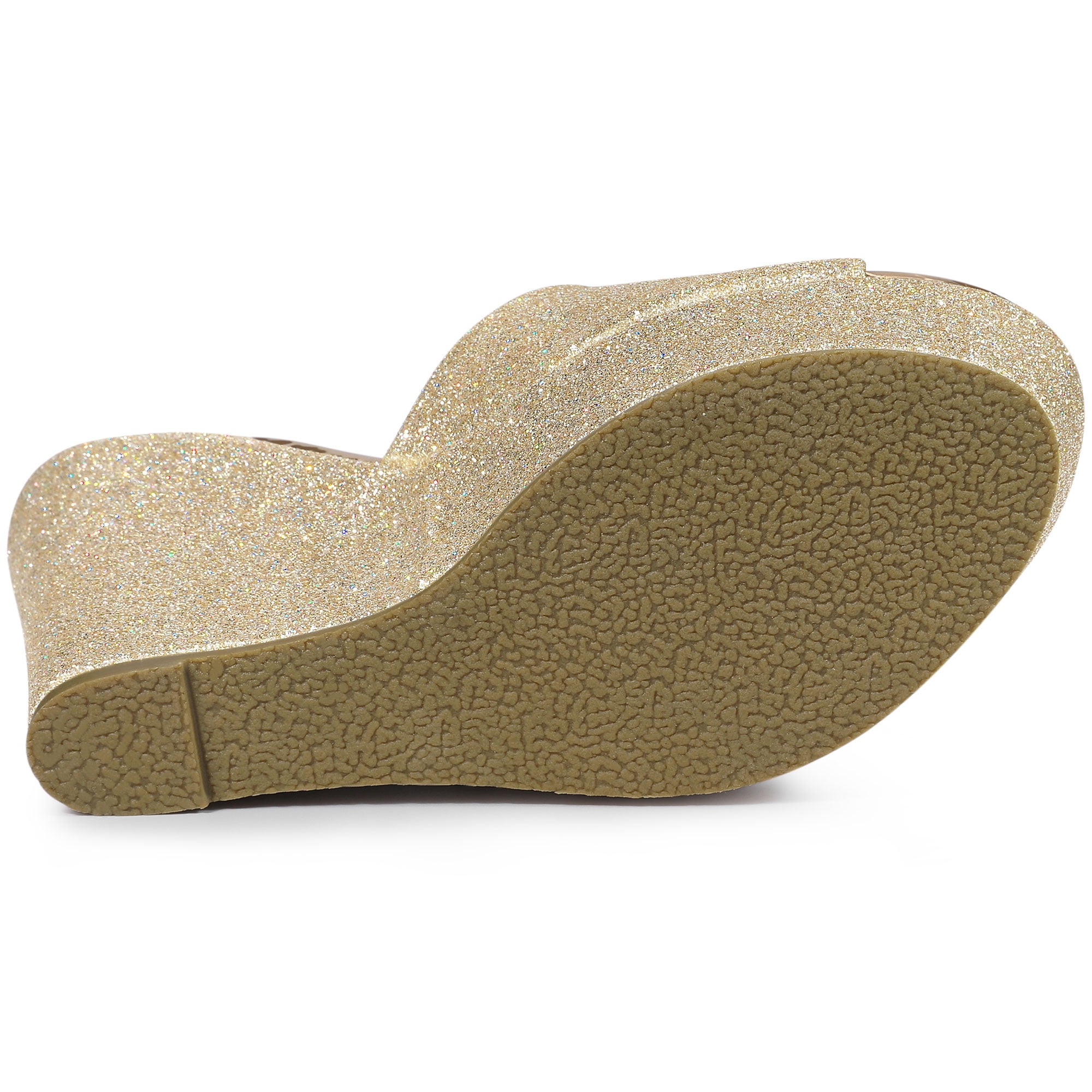 DARING DIVA Women's Glitter Platform Slip-on Wedge Heels Sandals Gold 9.5