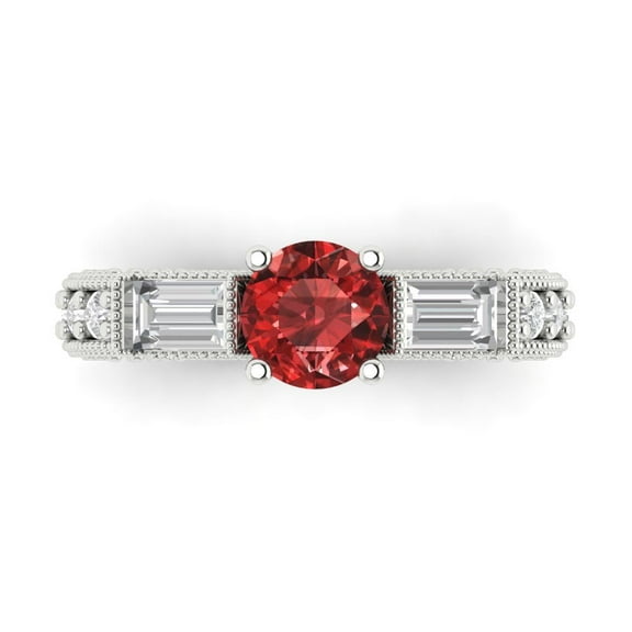 Three-Stone Engagement Ring for Women - 2.33ct Natural Garnet in 14K White Gold Promise Ring