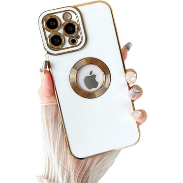 Compatible with iPhone 13 Pro Max Case for Women, Cute Luxury Plating Cutout Visible Logo Full Camera Lens Protection TPU Shockproof Cover iPhone 13 Pro Max Phone Case 6.7" - Antique