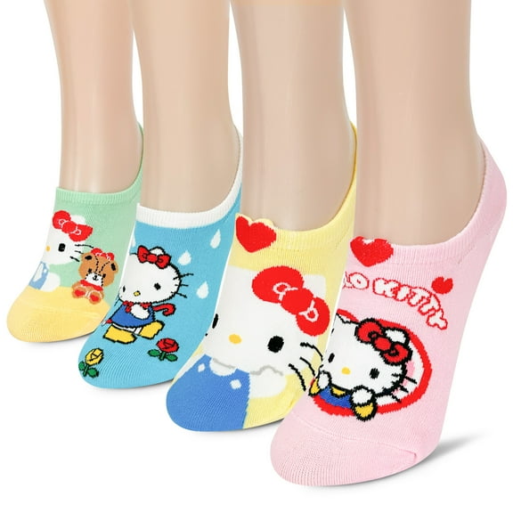 Hello Kitty Official Licensed Women's Ankle,  Cute Character Design, 4 pack Set Collection