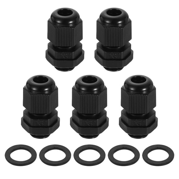 5Pack PG7 Nylon Cable Glands, Waterproof Wire Grommet with Washers, Black