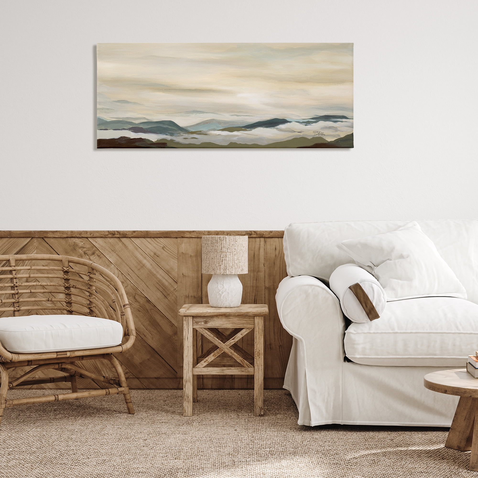 Stupell Industries Solemn Mountains Peeking Landscape Painting Gallery Wrapped Canvas Art Print Wall Art, 48 x 20