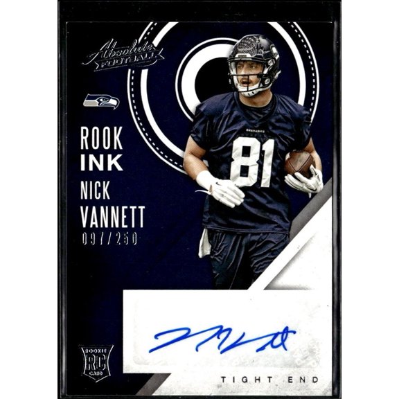 Collectible Nick Vannett 2016 Panini Absolute Rook Ink RC Auto #39 97/260 Seattle Seahawks Football Card Seattle Seahawks NFL Autographed Football Trading Card