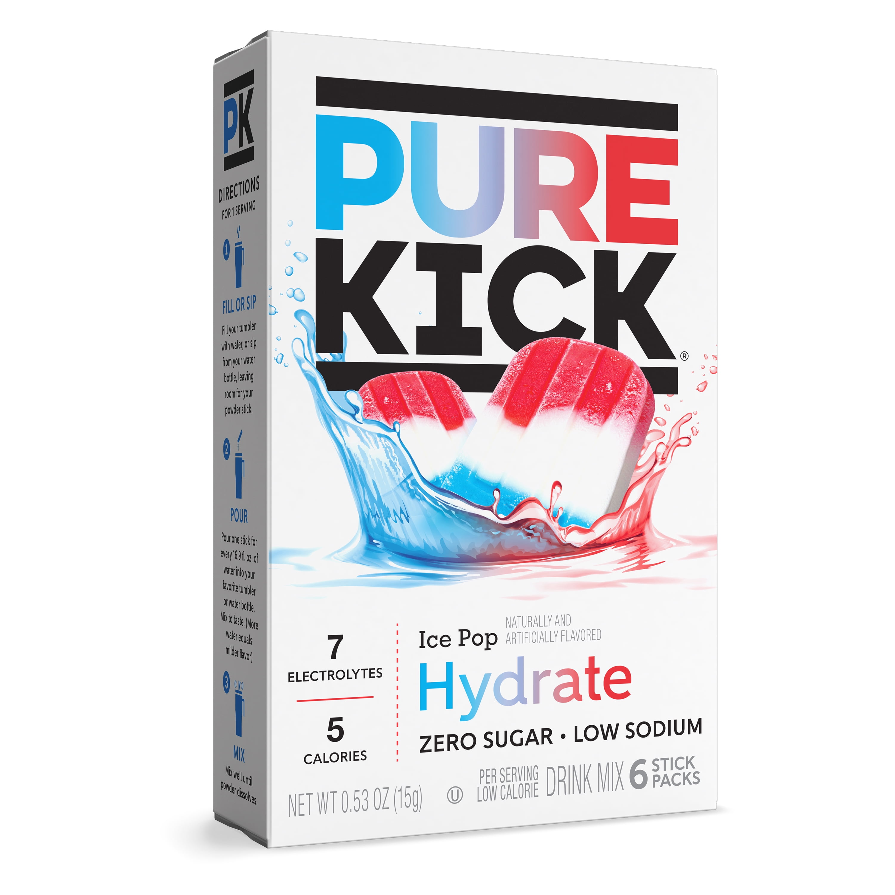 (6 pack) Pure Kick Ice Pop, Hydration Electrolyte Powdered Drink Mix, 6 Count Packets