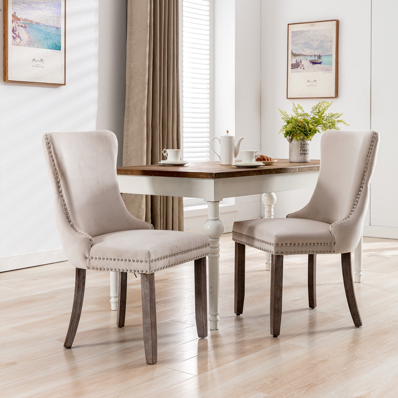 Resenkos Set of 2 Modern Dining Chairs Upholstered Accent Chair, Mid Century Armless Leisure Chair with Wood Legs, Gray Resenkos Set of 2 Modern Dining Chairs Upholstered Accent Chair, Mid Century Armless Leisure Chair with Wood Legs, Gray