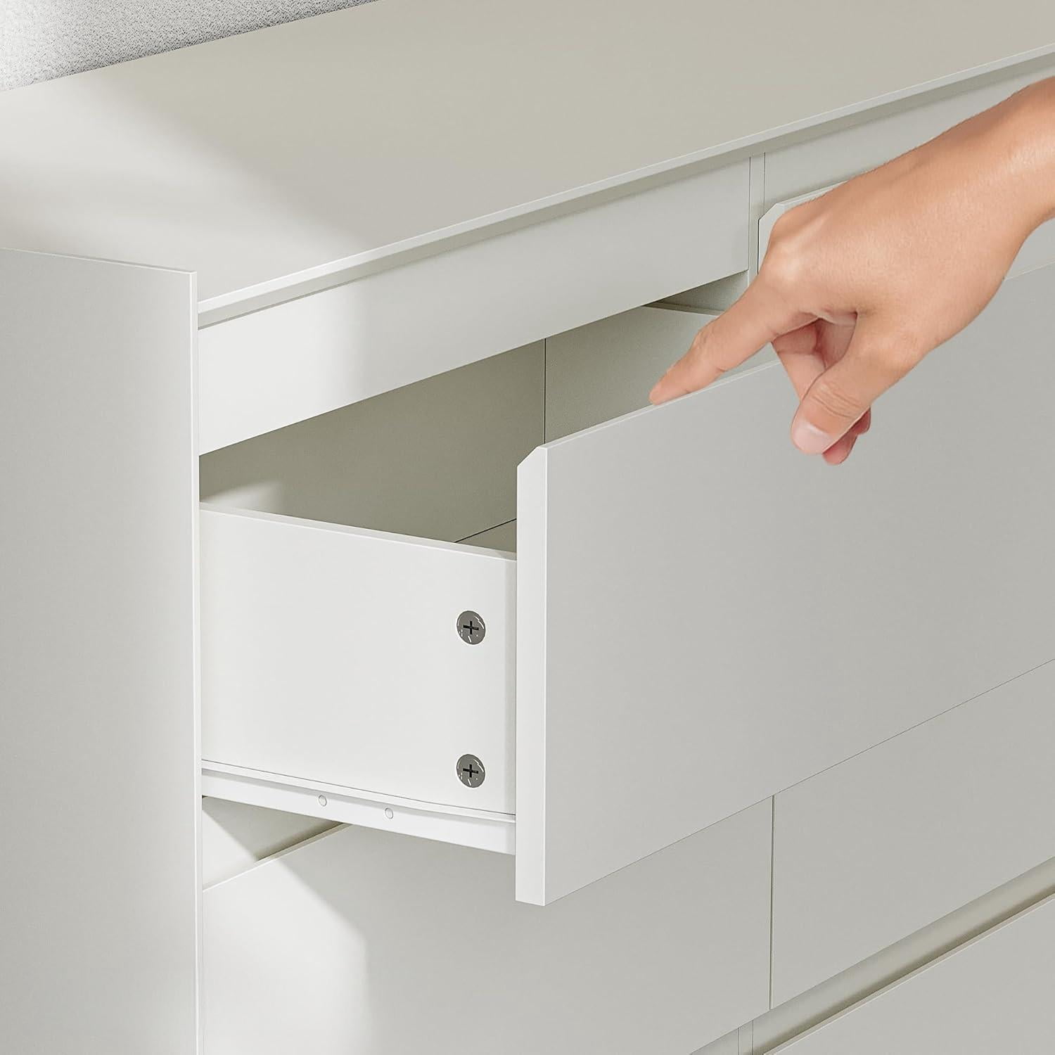 YAURA 47" Wide Modern White 6-Drawer Dresser, Chest of Drawers Storage Organizer for Bedroom, Closet, Hallway & Living Room