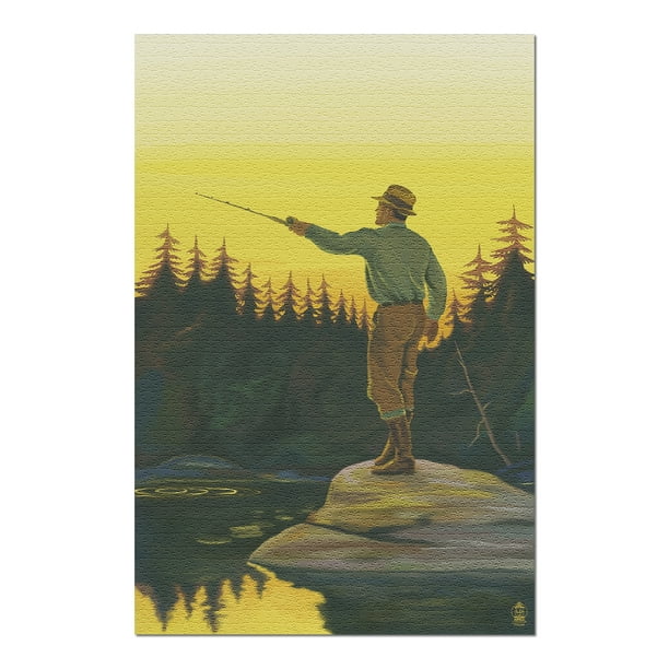 Fly Fishing Scene (20x30 Premium 1000 Piece Jigsaw Puzzle, Made in USA