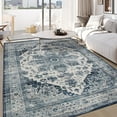 thumbnail image 1 of Garvee 8' x 10' Blue Area Rug Vintage Distressed Persian Area Rugs Print Carpet Floral Pattern Rug No-Slip Low Pile Rug Velvet Foldable Rug for Living Room Bedroom, 1 of 6