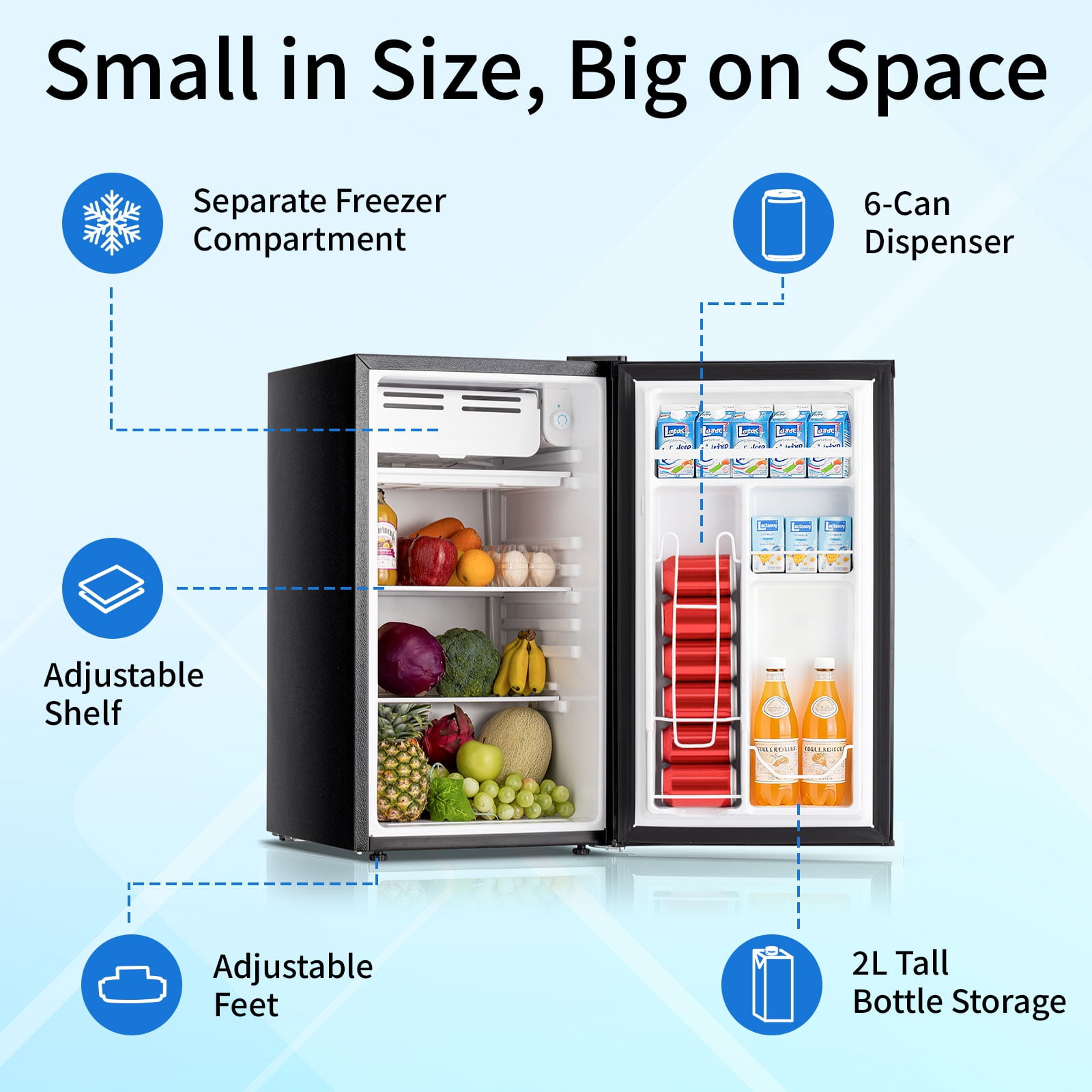 Dimedeal 3.2 Cu.Ft Mini Fridge for Bedroom, Small Refrigerator with Freezer for Dorm Office, Compact Single Door Adjustable Thermostat Low Noise,Black