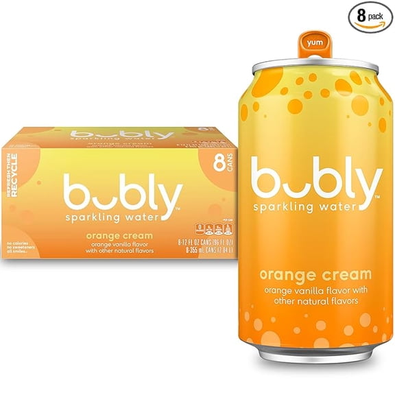 bubly Sparkling Water, Zero Sugar & Zero Calories, Seltzer Water, Orange Creamsicle, 12 Fl Oz Cans (Pack of 8)