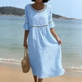 thumbnail image 2 of HAJWOH Dresses for Women 2026 Cotton Linen Summer Dresses Half Sleeve Beach Boho Eyelet Lace Trim Flowy Maxi Sundresses, 2 of 6
