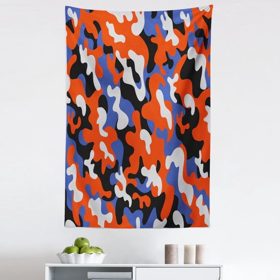 Camouflage Tapestry, Abstract Paint Splashes Expressionist Modern Art Vibrant, Fabric Wall Hanging Decor for Bedroom Living Room Dorm, 5 Sizes, Violet Blue Vermilion, by Ambesonne