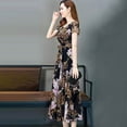 thumbnail image 3 of Ichuanyi Fashion Casual Women O-Neck Short Sleeve Long Dress Printed Slim A-Line Dress, 3 of 7