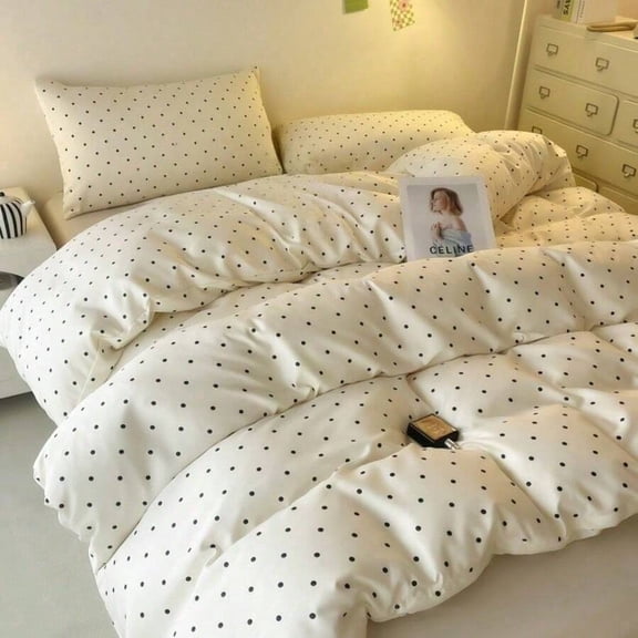Polka Dot White Duvet Cover Set Soft Breathable Microfiber Bedding