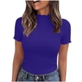thumbnail image 2 of Women's Short Sleeve Tops Ribbed Lettuce Trim Shirts Work Blouses For Women Business Casual Outfits Slim Fit Crew Neck Casual Summer Basic Tees Going Out Tops For Women, 2 of 9