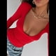 thumbnail image 4 of Tops de Escote en V Profundo para Mujer, Camisetas de Larga A , Camisetas de Punto Ajustadas, Camisetas de Moda de Otoño para Salir, Ropa Rojo S, 4 of 7