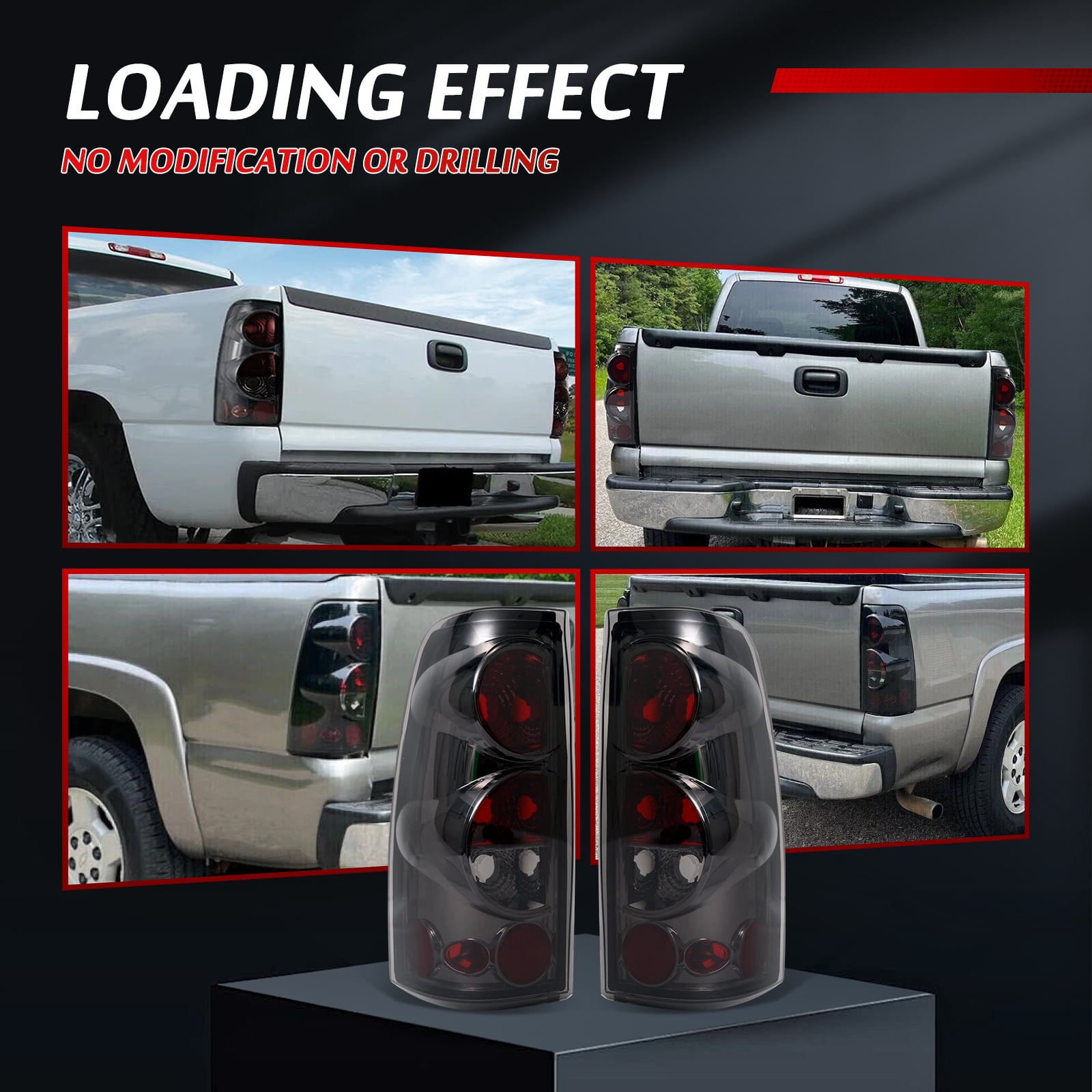 Sennachine For 1999-2006 Chevy Silverado 1500 2500 3500 Pair Smoke Tail Lights Brake Lamps