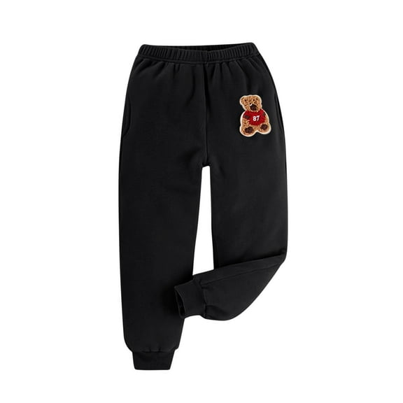 Cethrio Boys Fleece Sweatpants, Elastic Waist Soft Casual Thermal Winter Joggers Black Size 8