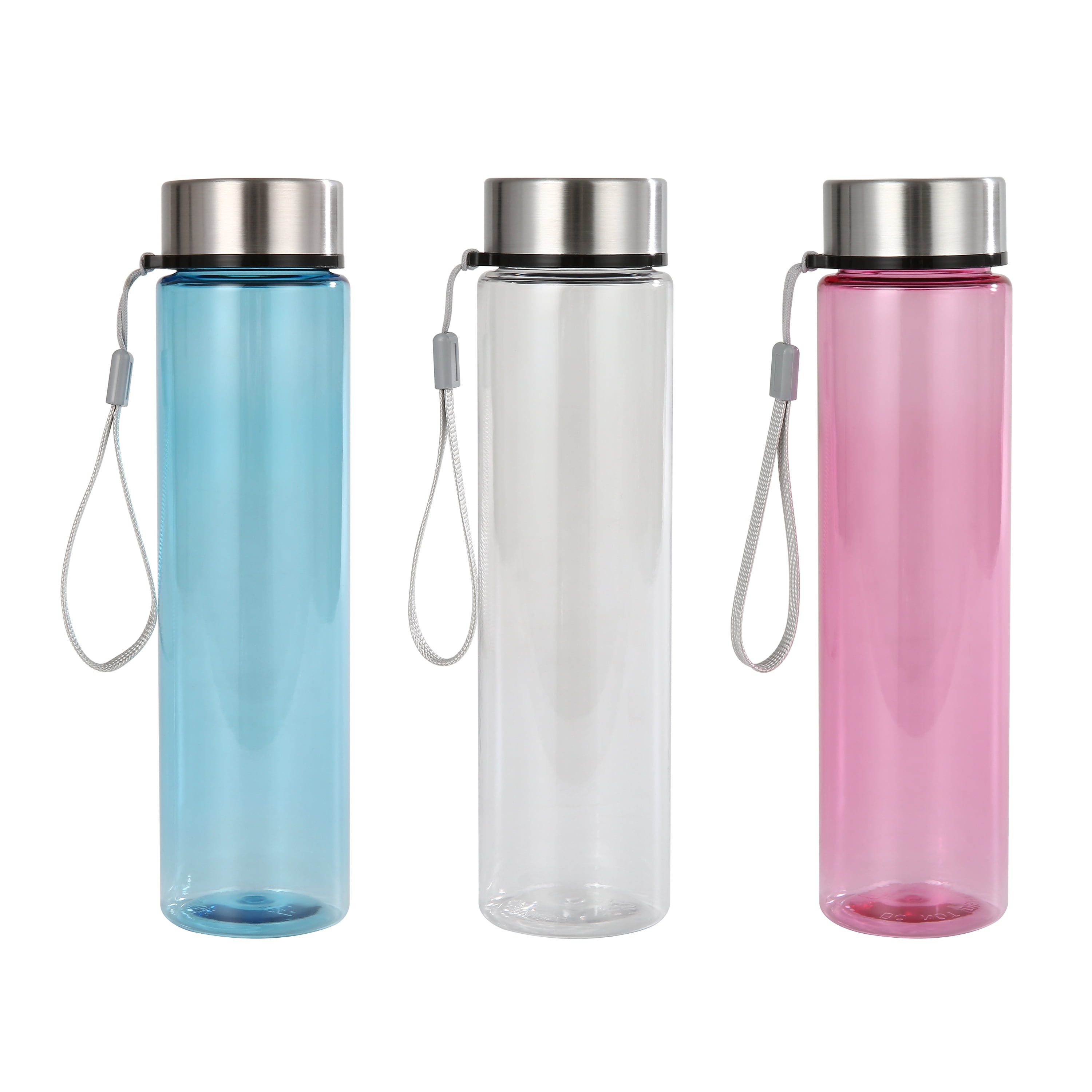 Mainstays 18oz Plastic Blue Water Bottle Stainless Steel Screw Cap Lid with Strap