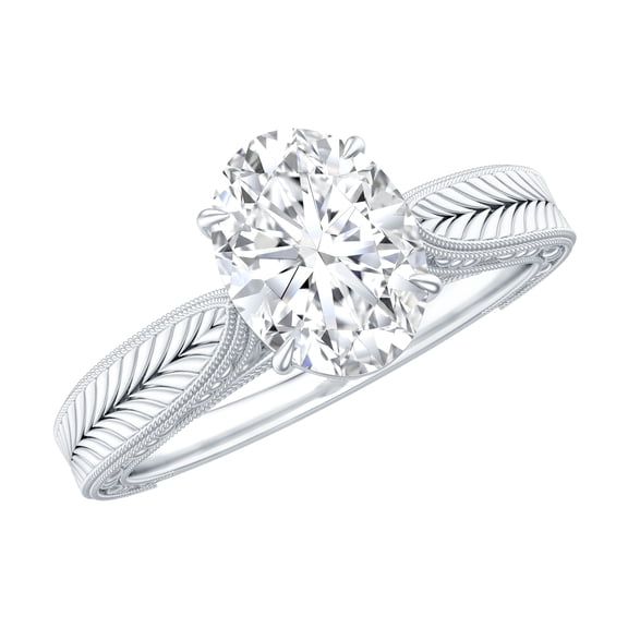 Rosec Jewels Vintage Lab Grown Diamond Oval Engagement Ring - 6x8 mm - EF-VS Grade Certified, 925 Sterling Silver, US 4.00
