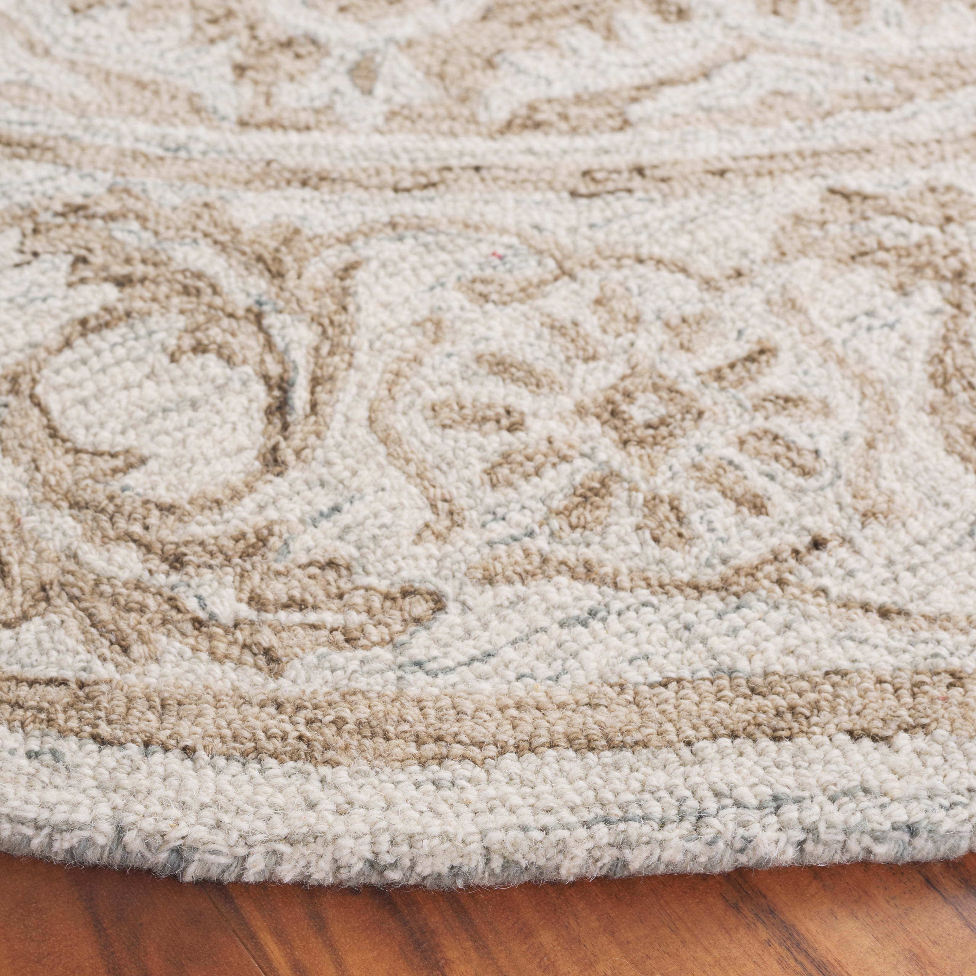 SAFAVIEH Micro-Loop Mana Medallion Area Rug, Brown/Light Blue, 6' x 6' Round
