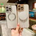 thumbnail image 5 of Compatible with iPhone 13 Pro Max Magnetic Case, Luxury Plating Clear Phone Case, Compatible with MagSafe for Women Girls with Camera Protector Soft TPU Shockproof Back Cover - Silver, 5 of 10
