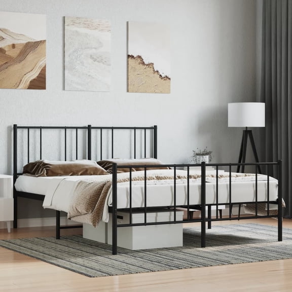 vidaXL Black Full Metal Bed Frame with Headboard & Slats, No Mattress, Easy Assembly