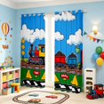 thumbnail image 2 of Erosebridal Train Blackout Curtains, Steam Engine Curtains Pack of 2 (42x84 Each), Green Cartoon, 2 of 5
