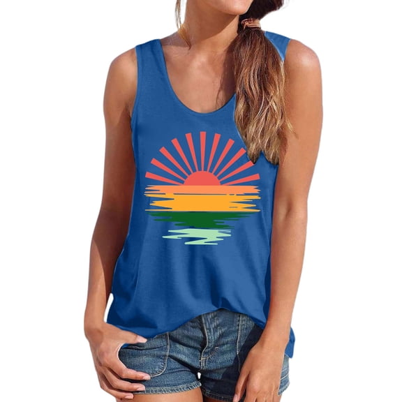 Wang6 Womens Oversized Loose Fit Tank Tops Causal Sleeveless Racerback Tshirts Summer Crew Neck Going out Tee Shirts Tops Blue XXXXL