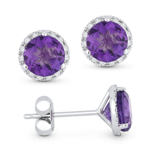 14K White Gold Earring with 1.62-ct Round Purple Amethyst and 0.07-ct White Diamonds