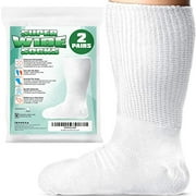 2-Pack One Size Unisex Extra Width Socks in White for Lymphedema - Bariatric Sock - Oversized Sock Stretches up to 30'' Over Calf for Swollen Feet & Legs