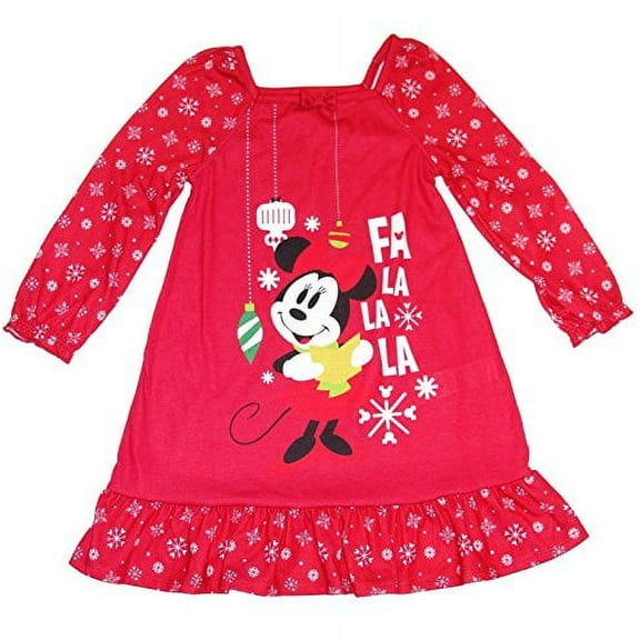 Minnie Mouse Girl's Fa La La La Christmas Nightgown, Gown (Size 5/6)